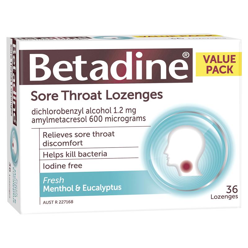 Betadine Sore Throat Lozenges Menthol & Eucalyptus 36 Pack - Vital Pharmacy Supplies