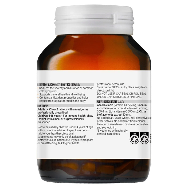 Blackmores Bio C 500mg Chewable 200 Tablets - Vital Pharmacy Supplies