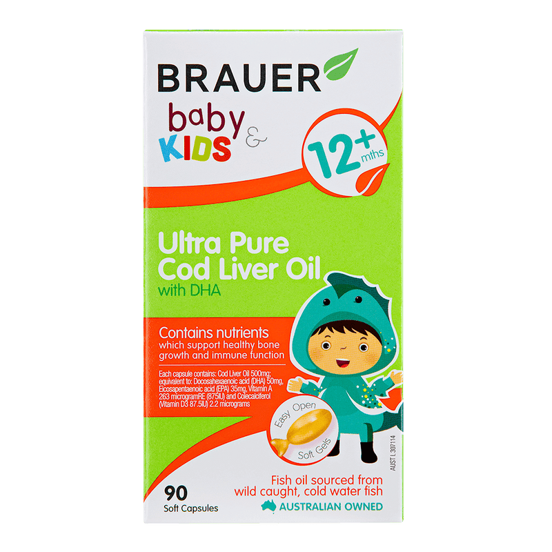 Brauer Baby & Kids Ultra Pure Cod Liver Oil with DHA 90 Capsules - Vital Pharmacy Supplies