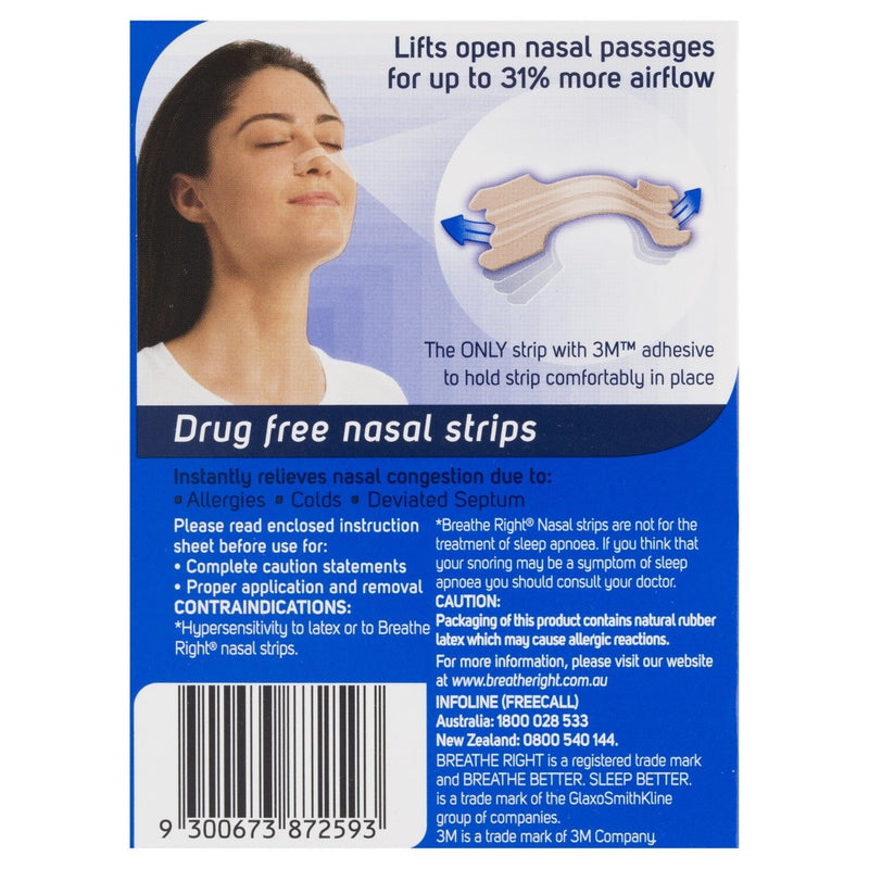 Breathe Right Original Nasal Congestion Stop Snoring Strips Large 30 Strips - Vital Pharmacy Supplies