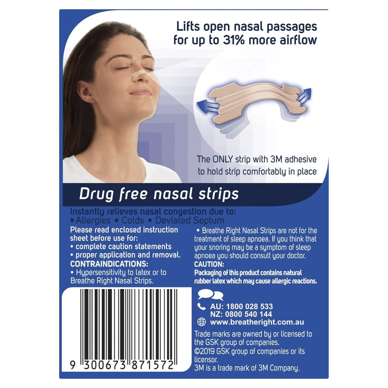 Breathe Right Original Nasal Congestion Stop Snoring Strips Regular 30 Strips - Vital Pharmacy Supplies