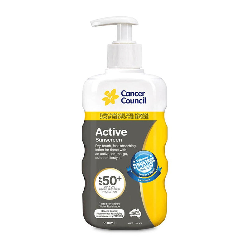 Cancer Council Active Sunscreen SPF50+ Pump 200mL - Vital Pharmacy Supplies