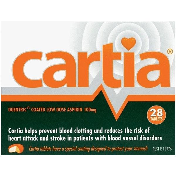 Cartia 100mg Duenteric Coated Tablet 28 Pack - Vital Pharmacy Supplies