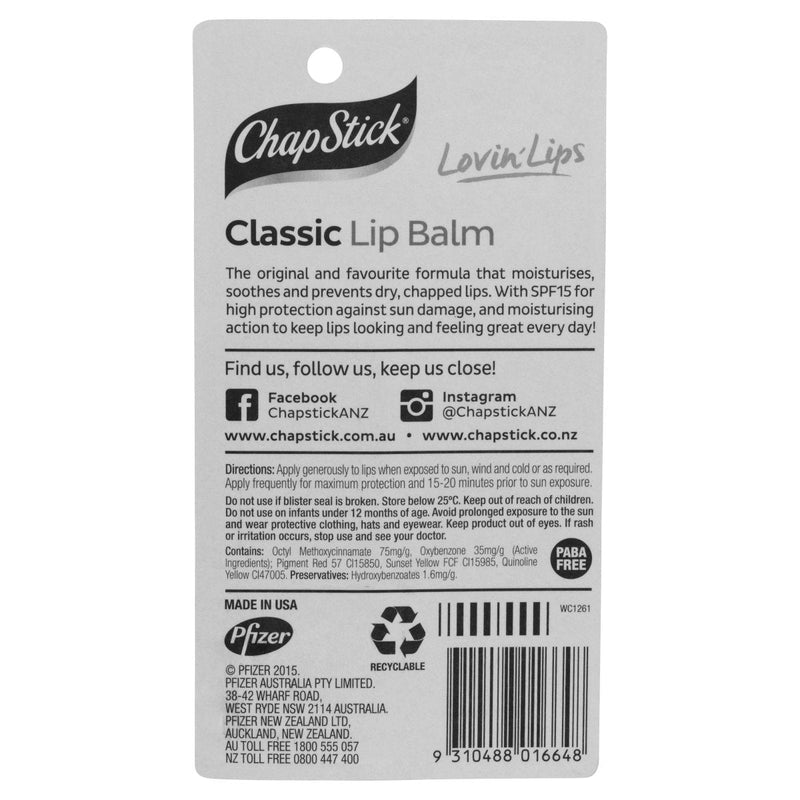 ChapStick Classic Lip Balm SPF15 4.2g - Clearance - Vital Pharmacy Supplies