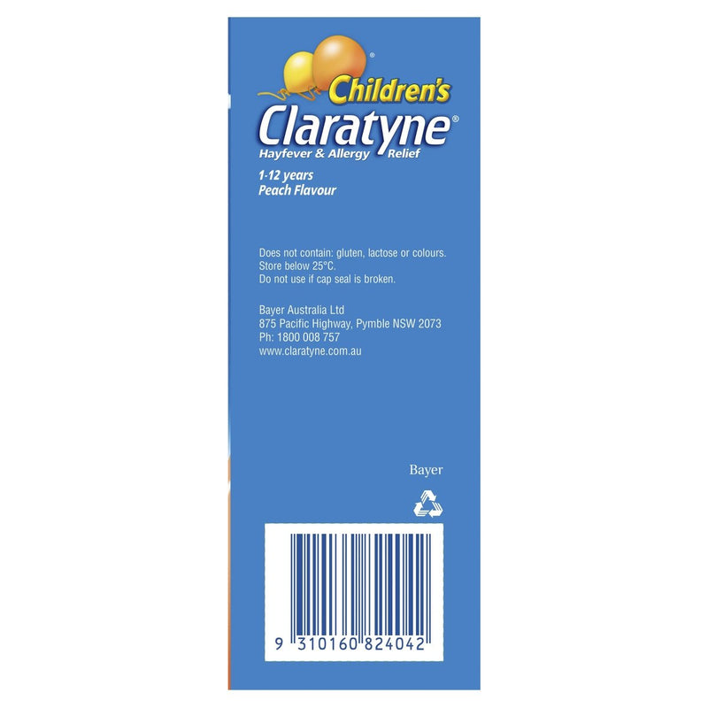 Claratyne Children's Hayfever & Allergy Relief Antihistamine Peach Flavoured Syrup 150mL - Vital Pharmacy Supplies