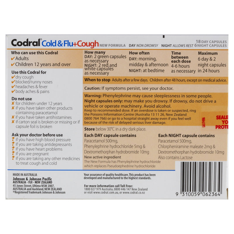 CODRAL Cold & Flu + Cough 24 Capsules - Vital Pharmacy Supplies