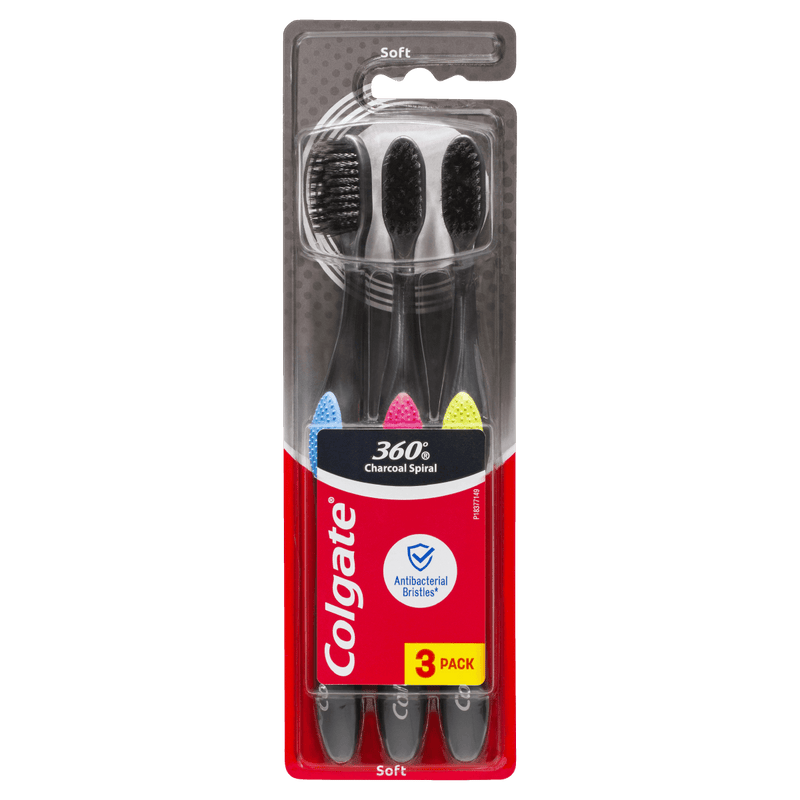 Colgate 360 Charcoal Soft Spiral Toothbrush 3 Pack - Vital Pharmacy Supplies