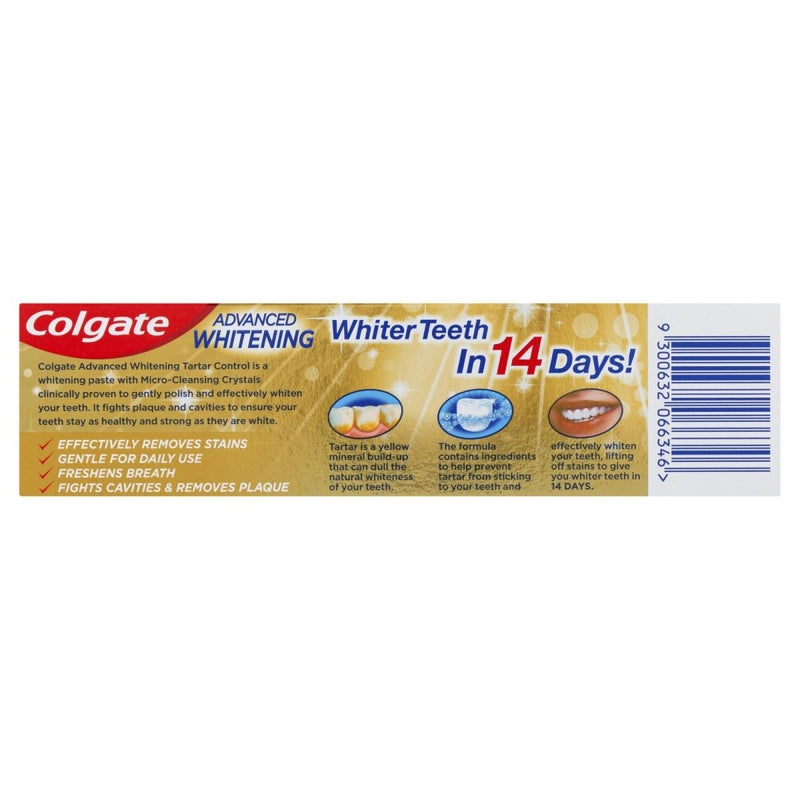 Colgate Advanced Whitening Tartar Control Toothpaste 115g - Vital Pharmacy Supplies