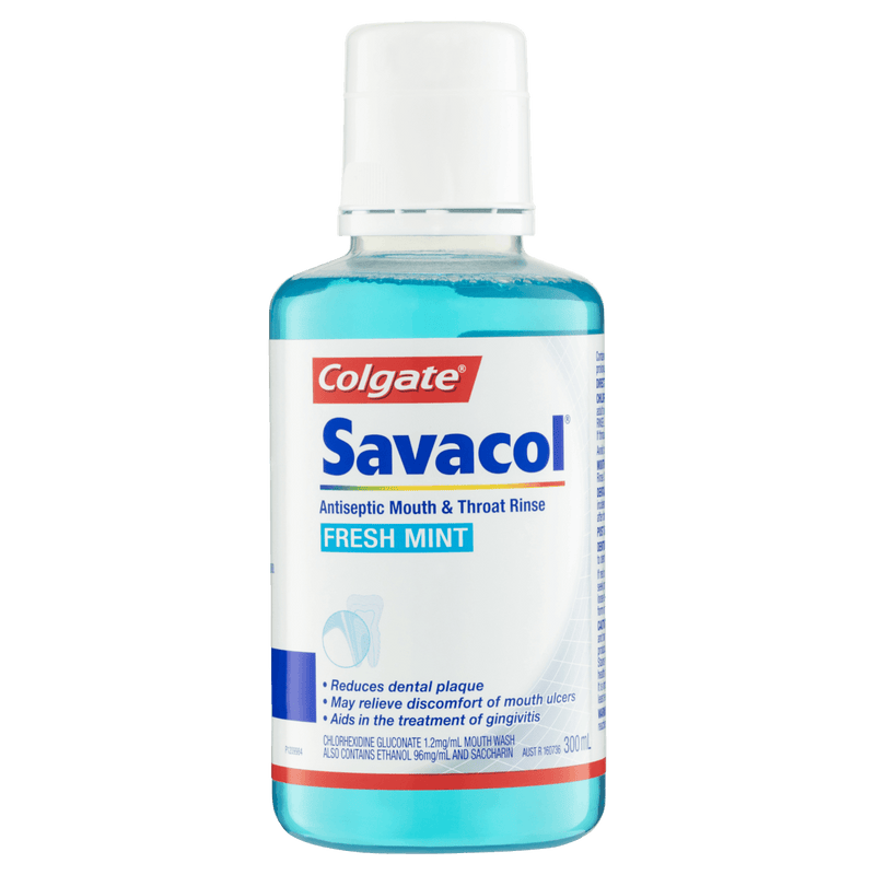 Colgate Savacol Antiseptic Mouth & Throat Rinse Fresh Mint 300mL - Vital Pharmacy Supplies