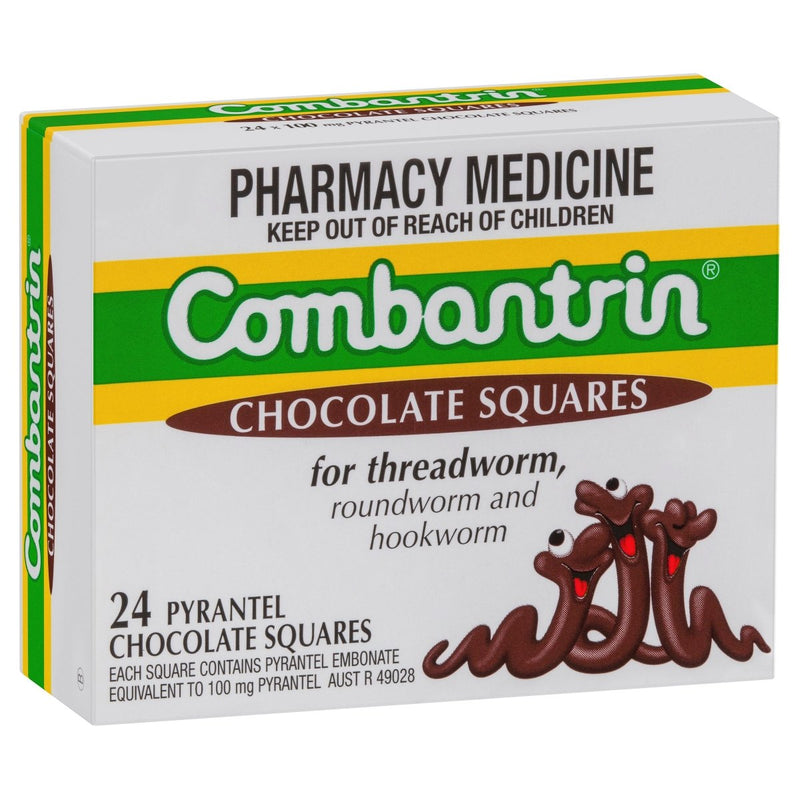 Combantrin Worm Treatment Pyrantel Chocolate Squares 24 Pack - Vital Pharmacy Supplies