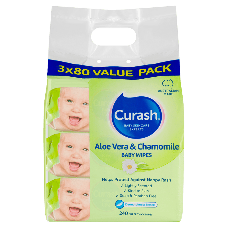 Curash Aloe Vera & Chamomile Baby Wipes 3 x 80 Value Pack - Vital Pharmacy Supplies