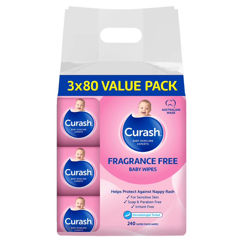 Curash Fragrance Free Baby Wipes 3 x 80 Value Pack - Vital Pharmacy Supplies
