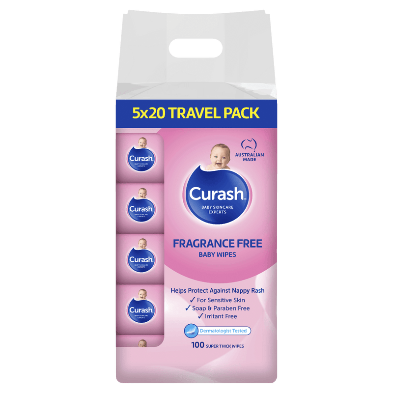 Curash Fragrance Free Baby Wipes 5 x 20 Value Pack - Vital Pharmacy Supplies