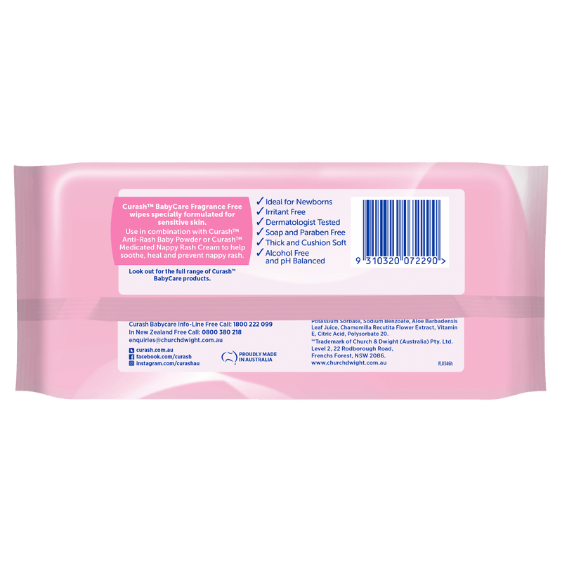 Curash Fragrance Free Baby Wipes 80 Pack - Vital Pharmacy Supplies