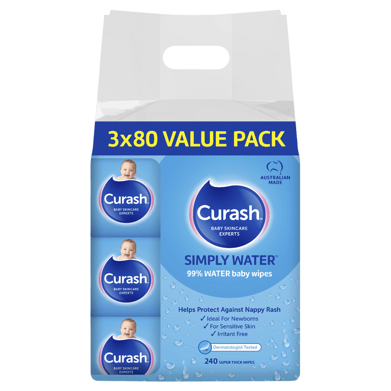 Curash Simply Water Baby Wipes 3 x 80 Value Pack - Vital Pharmacy Supplies