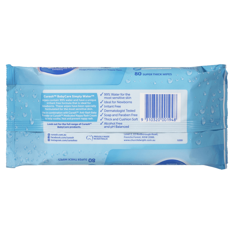 Curash Simply Water Baby Wipes 80 Pack - Vital Pharmacy Supplies