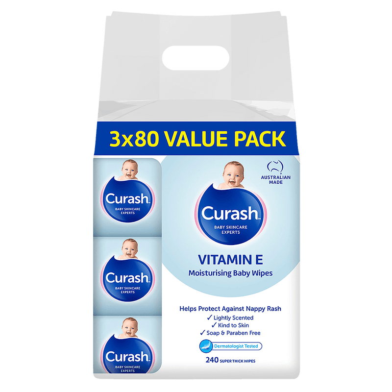 Curash Vitamin E Baby Wipes 3 x 80 Value Pack - Vital Pharmacy Supplies