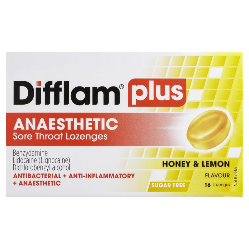 Difflam Plus Sore Throat Honey & Lemon 16 Lozenges - Vital Pharmacy Supplies