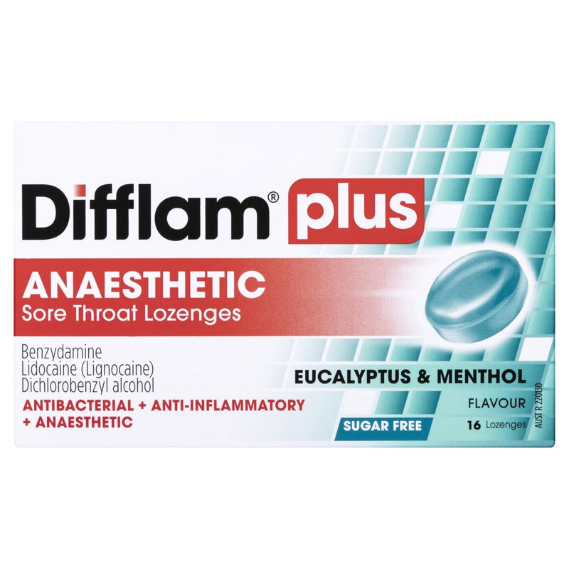 Difflam Plus Sore Throat Menthol & Eucalyptus 16 Lozenges - Vital Pharmacy Supplies