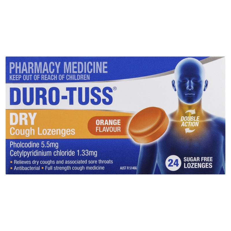 DURO-TUSS Dry Cough Orange 24 Lozenges - Clearance - Vital Pharmacy Supplies