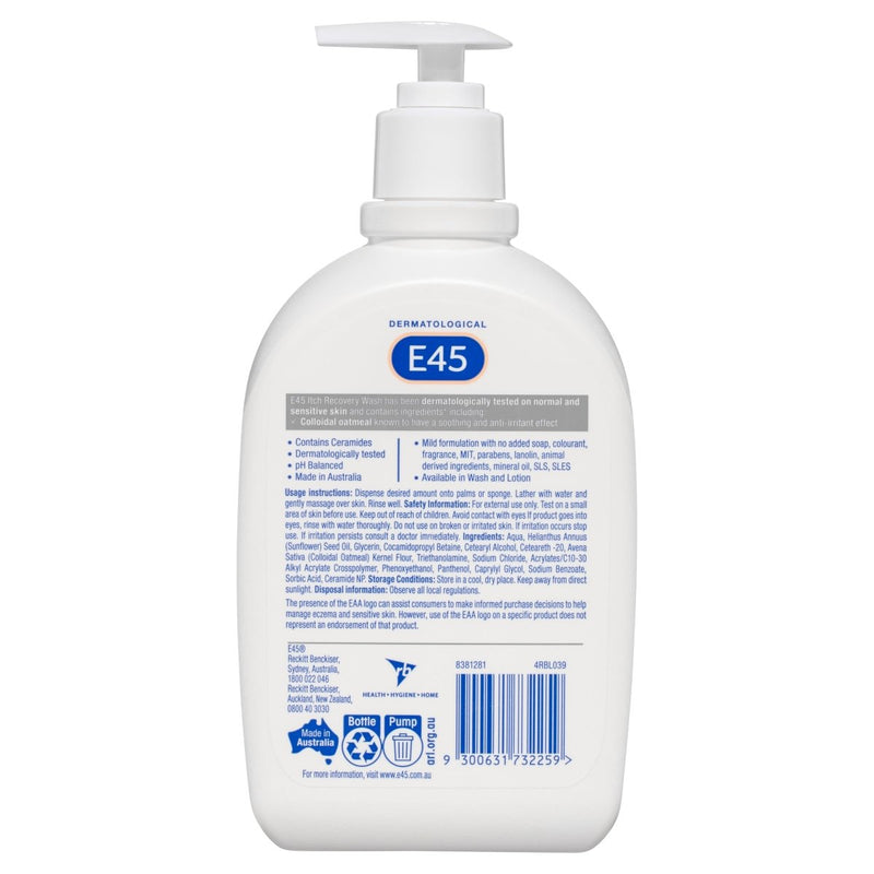 E45 Itch Recovery Moisturising Body Wash 500mL - Vital Pharmacy Supplies