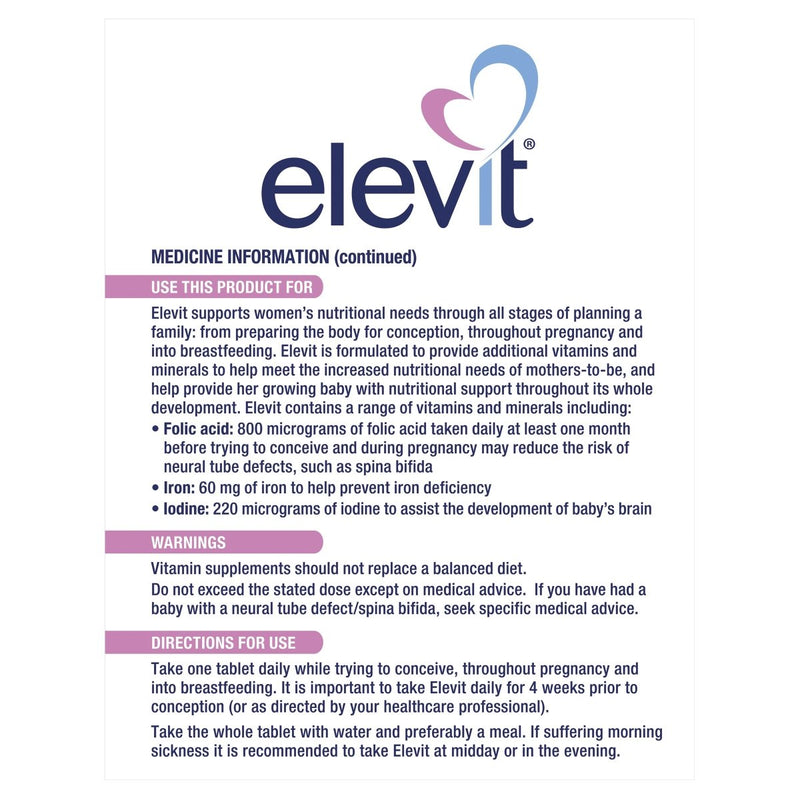 Elevit Pregnancy Multivitamin 100 Tablets - Vital Pharmacy Supplies