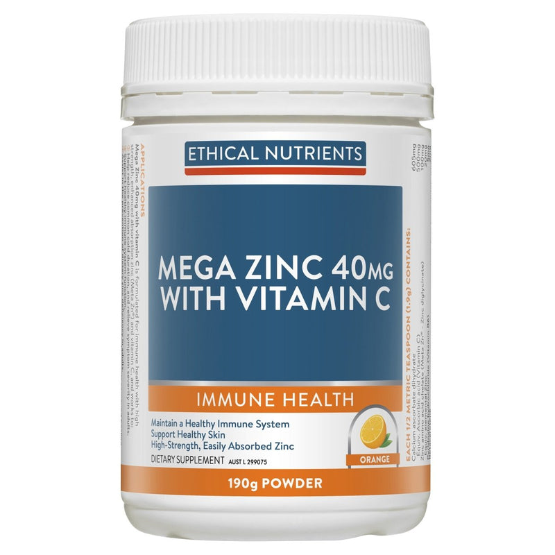 Ethical Nutrients Megazorb Mega Zinc 40mg Vitamin C Orange 190g - Vital Pharmacy Supplies
