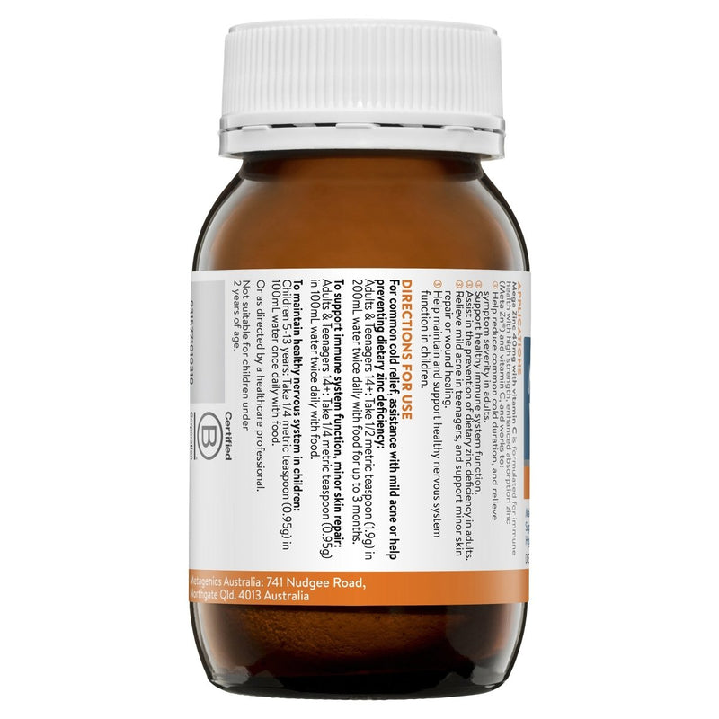 Ethical Nutrients Megazorb Mega Zinc 40mg Vitamin C Powder Raspberry 95g - Vital Pharmacy Supplies