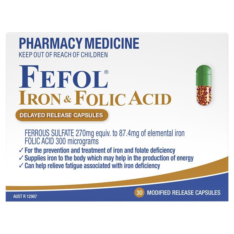 Fefol Iron & Folic Acid 30 Capsules - Vital Pharmacy Supplies