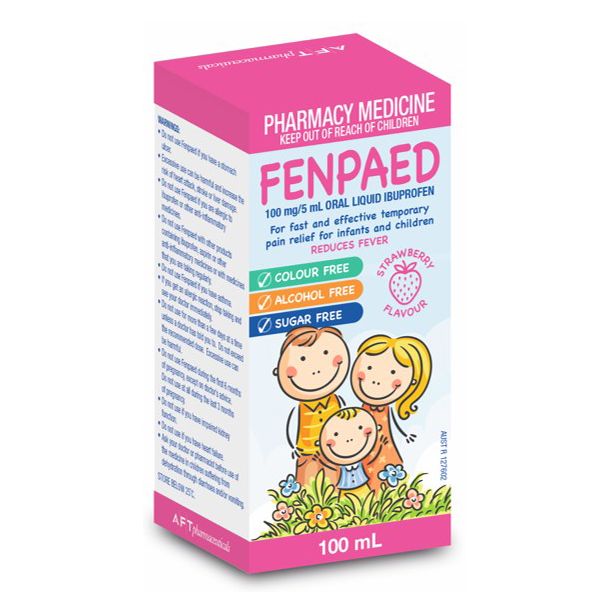 Fenpaed Oral Liquid Ibufropen Strawberry Flavour 100mL - Vital Pharmacy Supplies