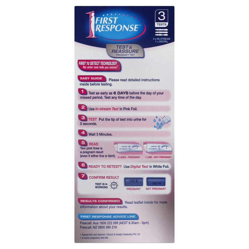 First Response Test & Reassure Pregnancy Test 3 Pack - Vital Pharmacy Supplies