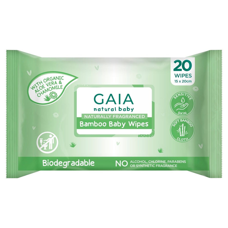 Gaia Natural Baby Bamboo Baby Wipes 20 Pack - Vital Pharmacy Supplies