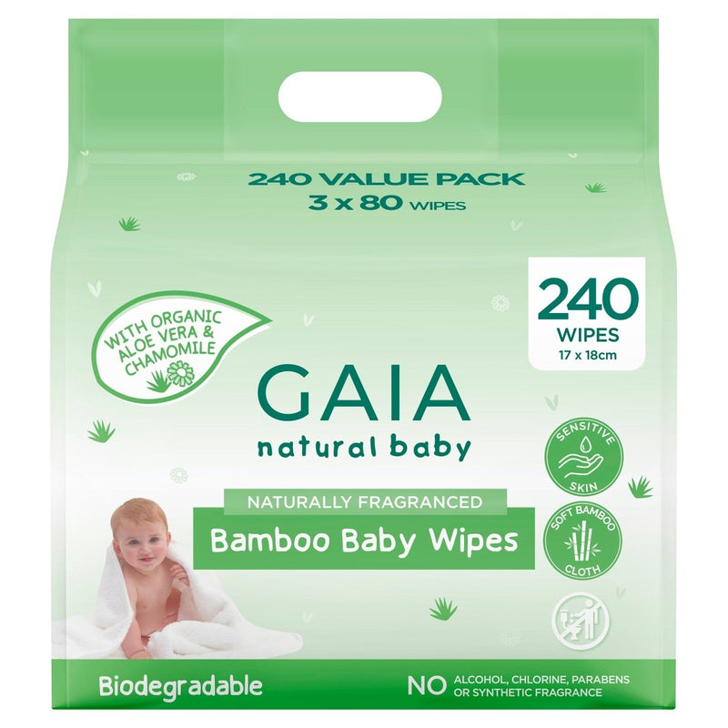 Gaia Natural Baby Bamboo Baby Wipes 3 x 80 Pack - Vital Pharmacy Supplies