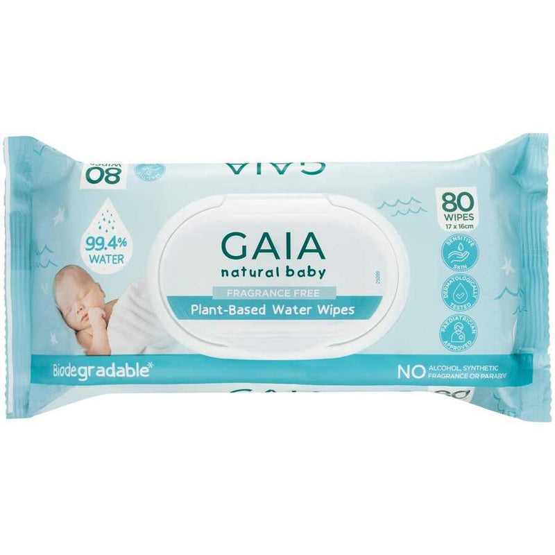 Gaia Natural Plant-Based Water Wipes 80 Pack - Vital Pharmacy Supplies