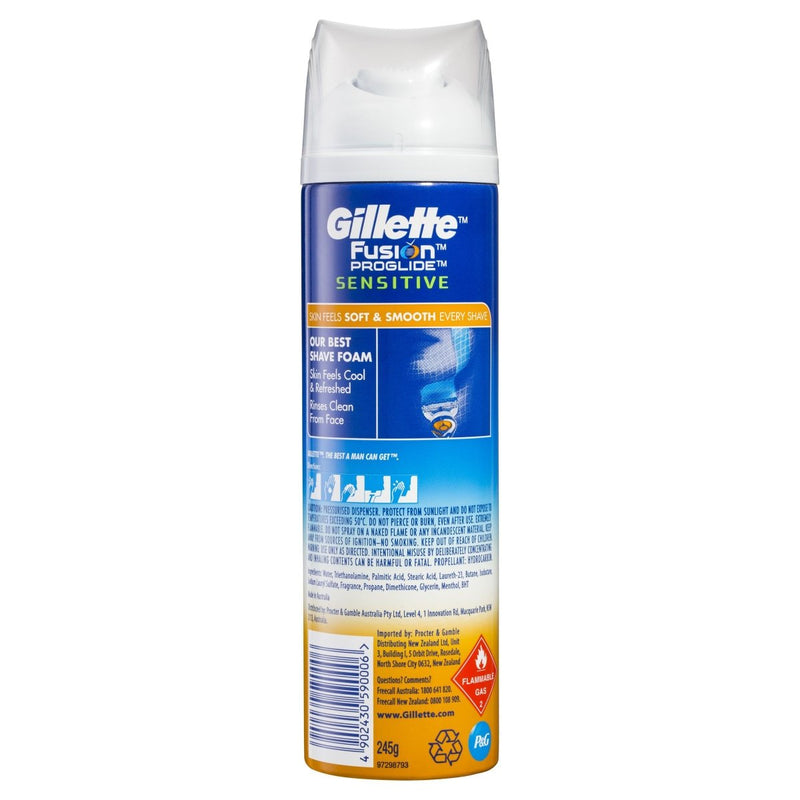 Gillette Fusion Proglide Sensitive Shaving Foam Active Sport 245g - Vital Pharmacy Supplies