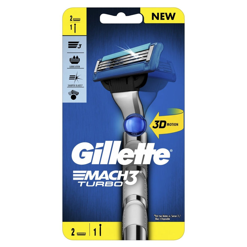 Gillette Mach3 Turbo Razor 1 Handle + 2 Cartridges - Vital Pharmacy Supplies