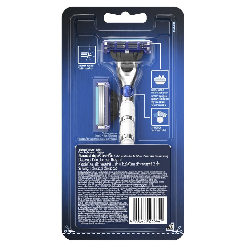 Gillette Mach3 Turbo Razor 1 Handle + 2 Cartridges - Vital Pharmacy Supplies