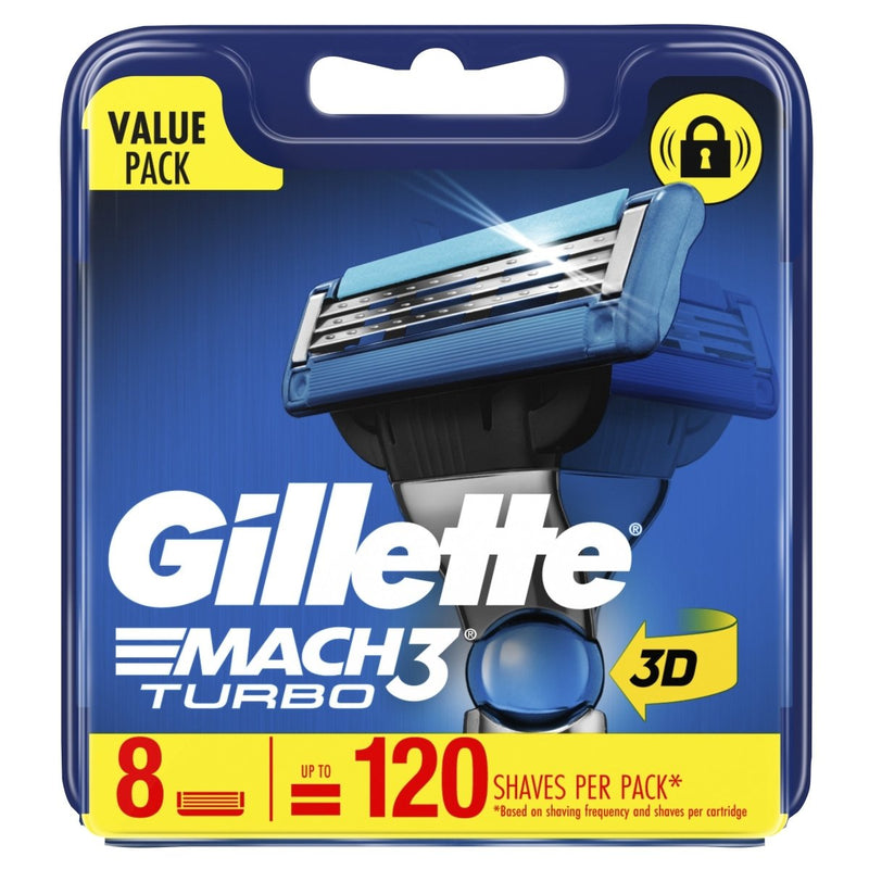 Gillette Mach3 Turbo Replacement Cartridges 8 Count - Vital Pharmacy Supplies