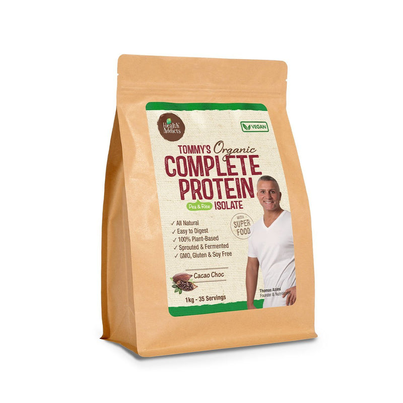 Health Addicts Tommy’s Organic Complete Protein Isolate Chocolate 1kg - Vital Pharmacy Supplies