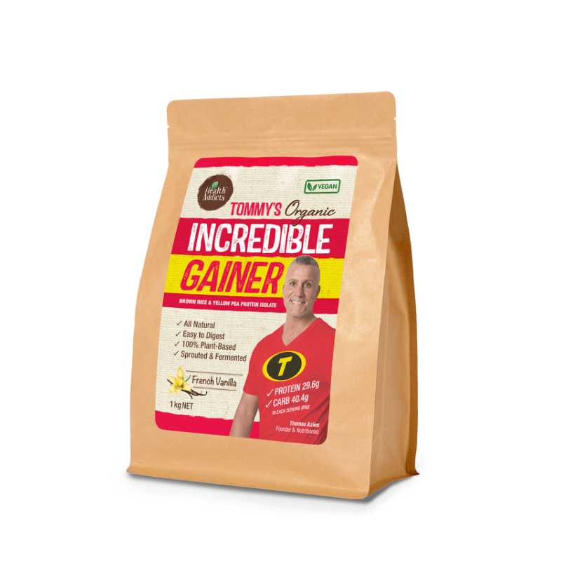 Health Addicts Tommy’s Organic Incredible Gainer With Vanilla 1kg