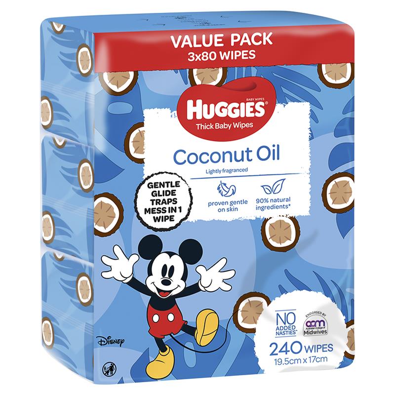Huggies Baby Wipes Coconut 3x80 Value Pack - Vital Pharmacy Supplies