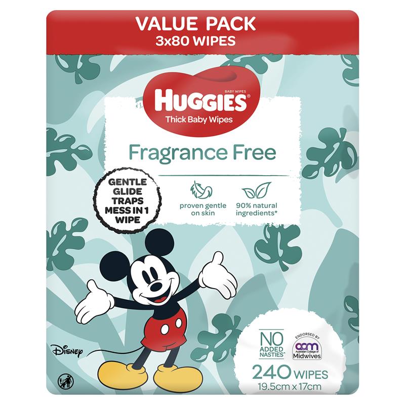 Huggies Baby Wipes Unscented 3x80 Value Pack - Vital Pharmacy Supplies
