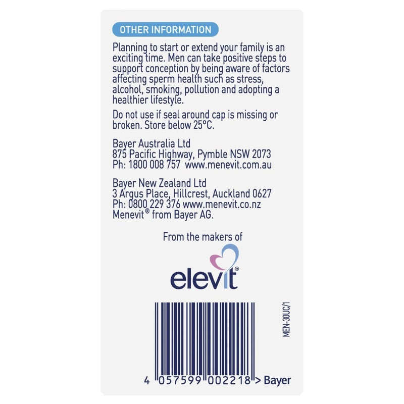 Menevit Male Fertility Supplement 30 Capsules - Vital Pharmacy Supplies