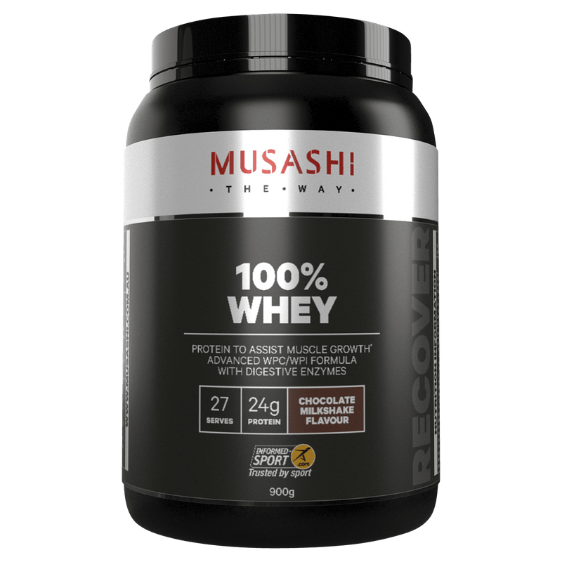 Musashi 100% Whey Chocolate Milkshake 900g - Vital Pharmacy Supplies