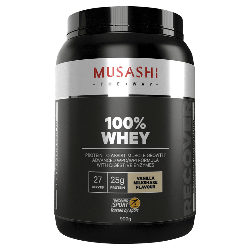 Musashi 100% Whey Vanilla Milkshake 900g - Vital Pharmacy Supplies