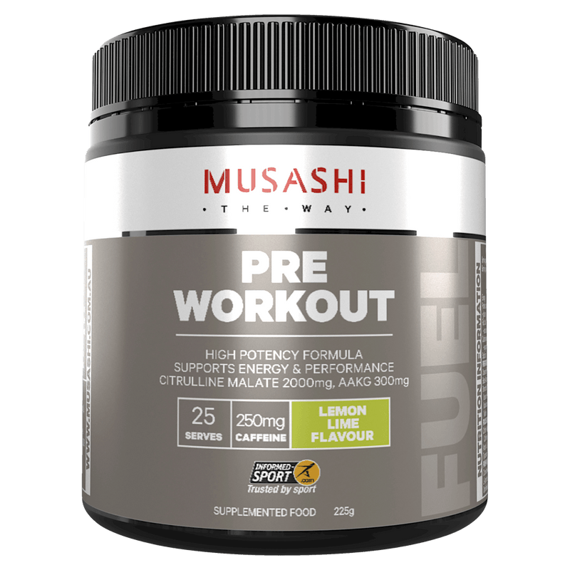 Musashi Pre Workout Lemon Lime 225g - Vital Pharmacy Supplies