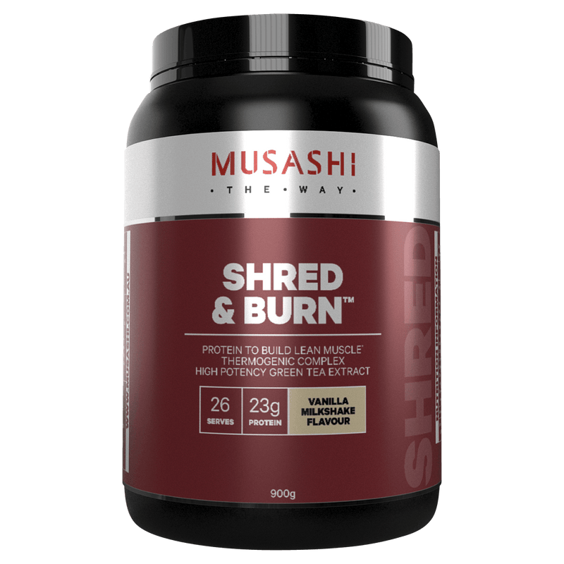 Musashi Shred & Burn Protein Powder Vanilla Milkshake 900g - Vital Pharmacy Supplies