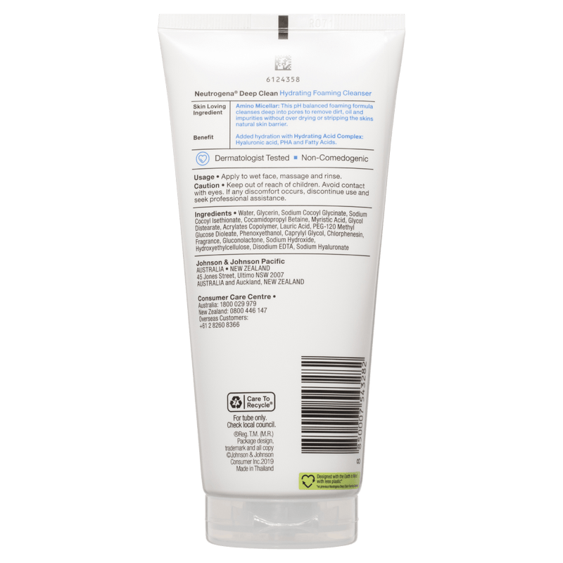 Neutrogena Deep Clean Hydrating Foaming Facial Cleanser 175g - Vital Pharmacy Supplies