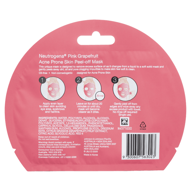 Neutrogena Pink Grapefruit Acne Prone Skin Peel-Off Facial Mask 10g - Vital Pharmacy Supplies