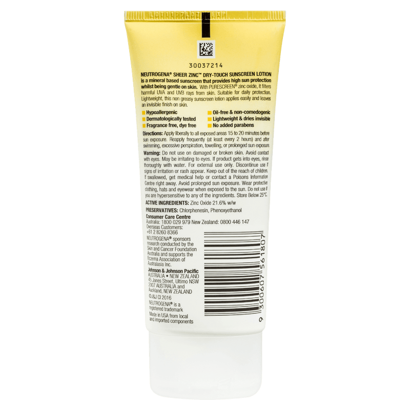 Neutrogena Sheer Zinc Dry-Touch Sunscreen Lotion SPF50 88mL - Vital Pharmacy Supplies